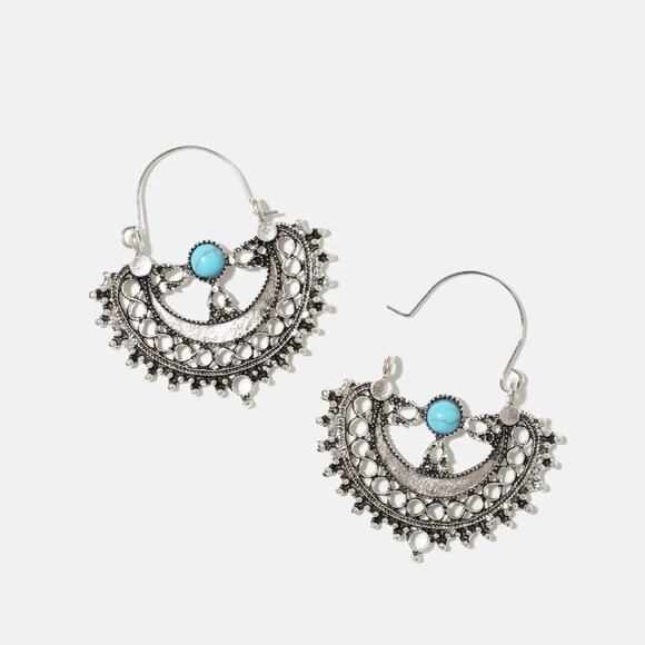 Free People Turquoise Pewter Drop Earrings - Picture 1 of 5